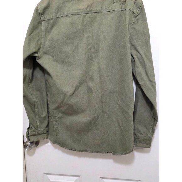 Zara Men's Denim Olive Green Relaxed Fit Distressed Button-Up Shirt L Cotton - Picture 3 of 6